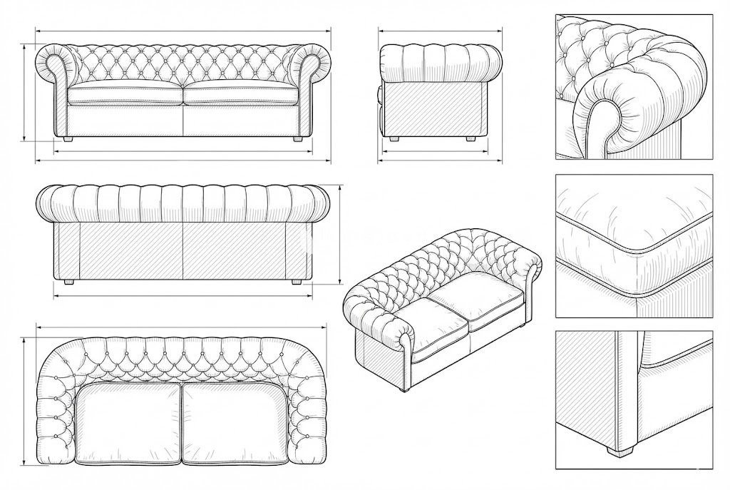 Sofa Chesterfield Fabric Klasik Tufted Detail - Sovereign