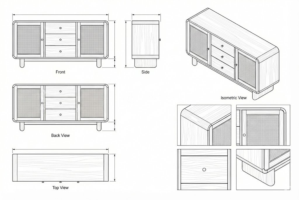 Bufet Panjang Kayu Rattan Modern Minimalis - Atheria