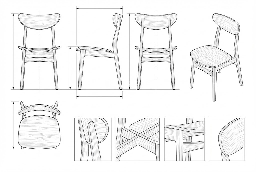 Kursi Makan Jati Desain Mid-Century Modern Stefan