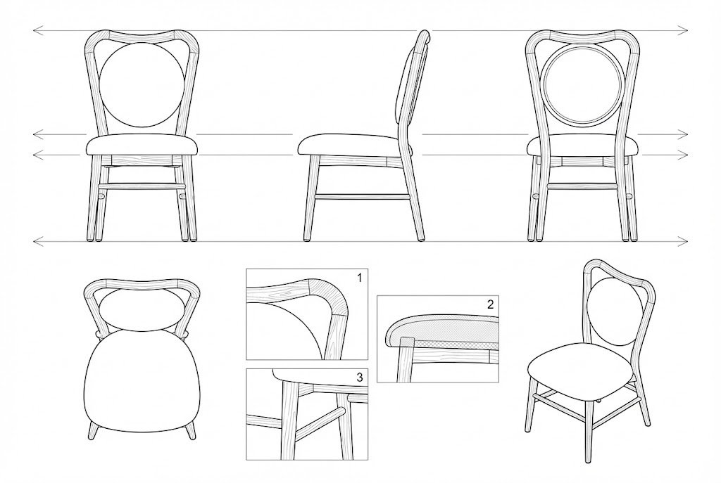 Kursi Makan Kayu Solid dengan Sandaran Bulat Hjørdis