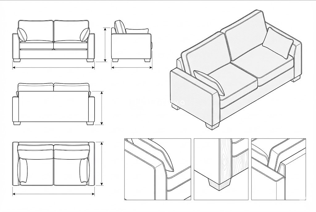 Sofa Kain Linen Modern Lengan Kotak Bantal Empuk - Azure Rest