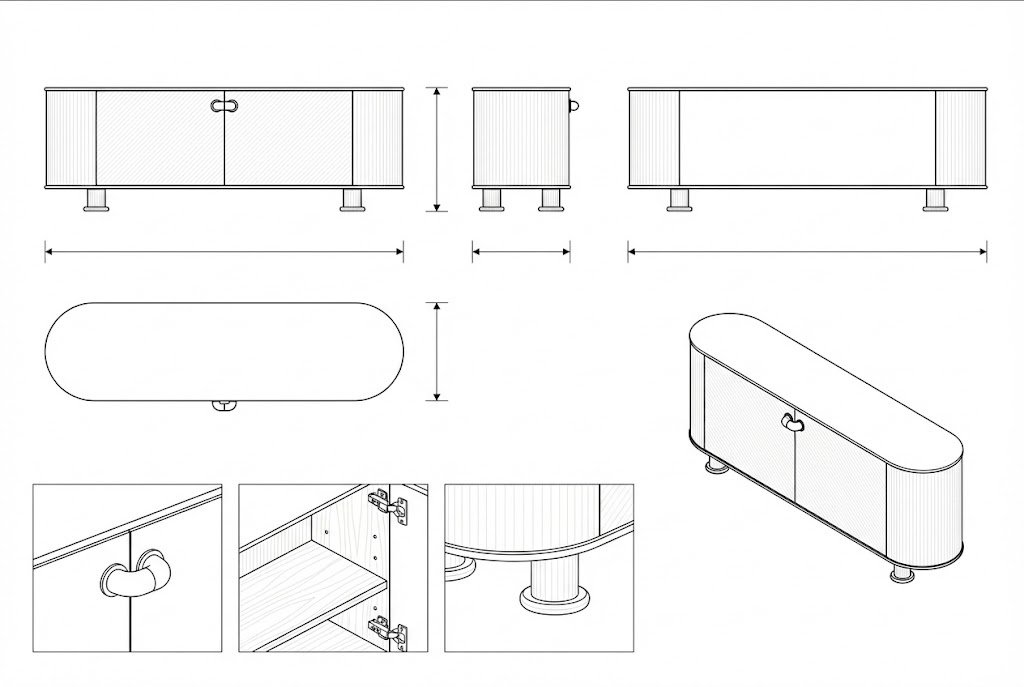 Sideboard Modern Minimalis Maroon dengan Handle Unik - Freya