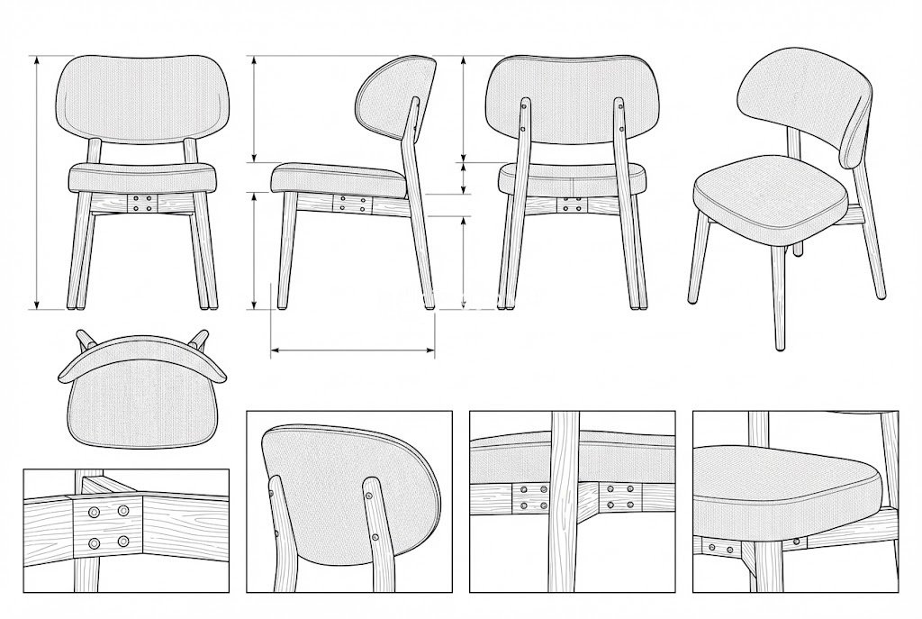 Kursi Makan Jati Canvas Gaya Retro Haruto