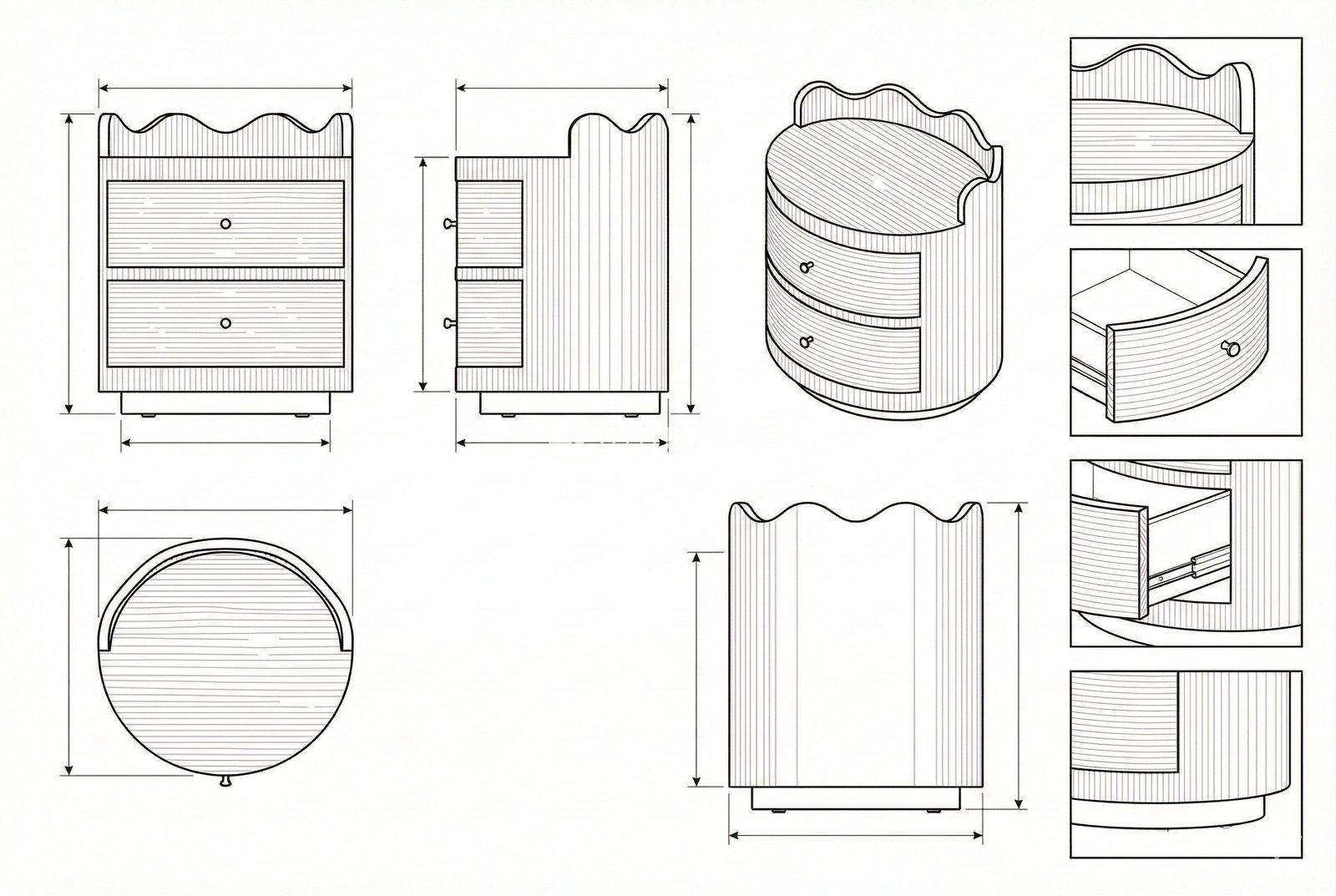 Nakas Bundar Mahoni Gaya Retro Dua Laci - Aurelian