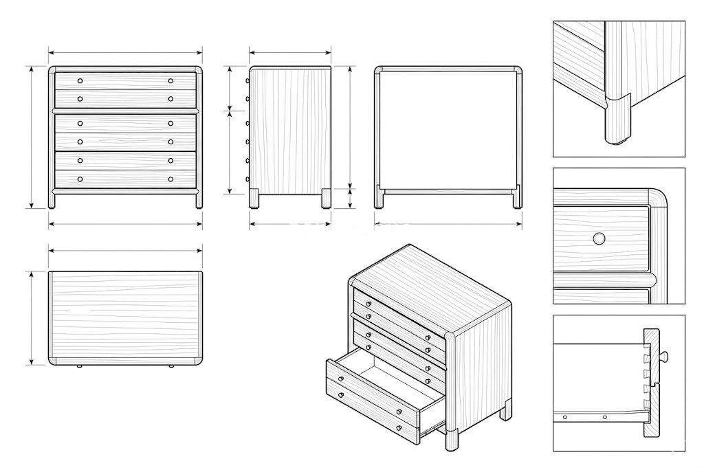 Lemari Laci Kayu Solid Desain Retro Gagang Kuningan - Aurelian