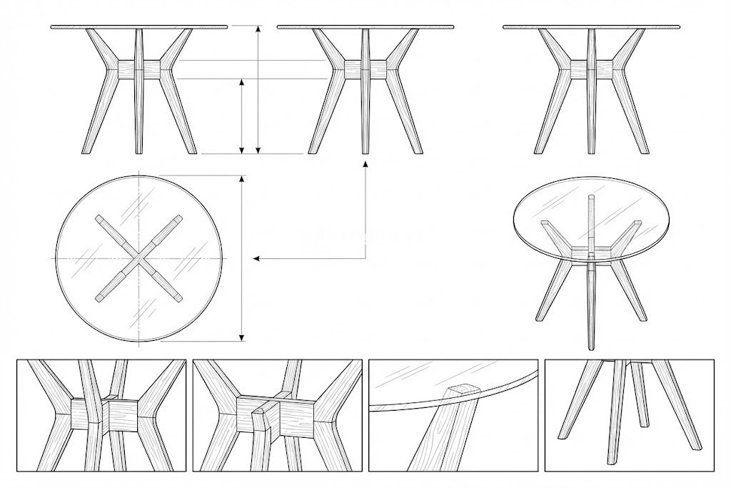 Meja Makan Bundar Kaca Kayu Solid Gaya Modern Ella