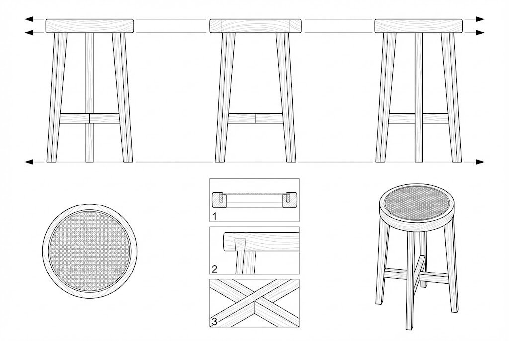 Stool Bar Kayu Jati Rotan Alami Cash