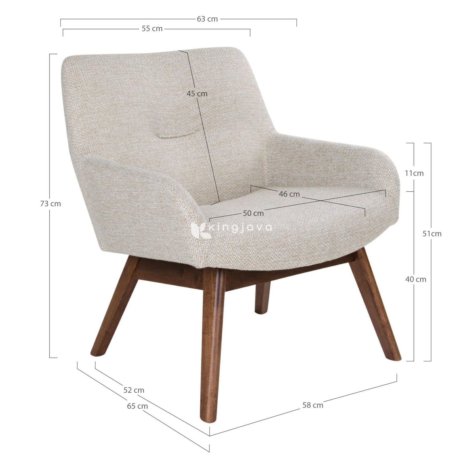 Kursi Lounge Kain Kayu Solid Mid-Century Modern Josephine