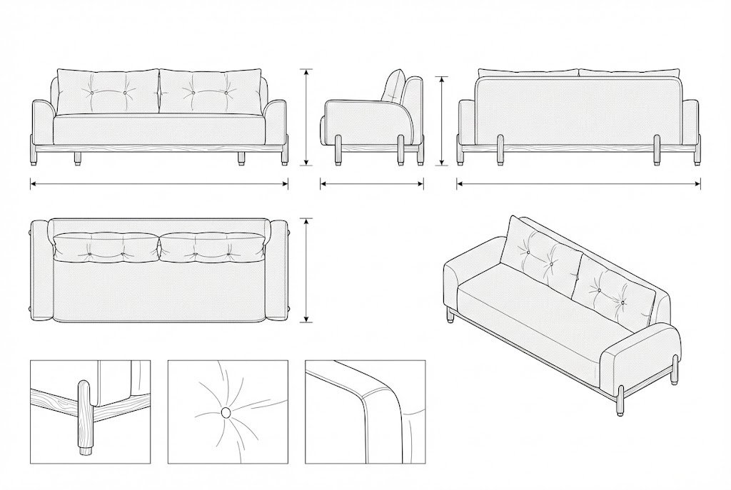 Sofa 3-seater Kayu Solid Modern Elysia | Desain Minimalis Elegan