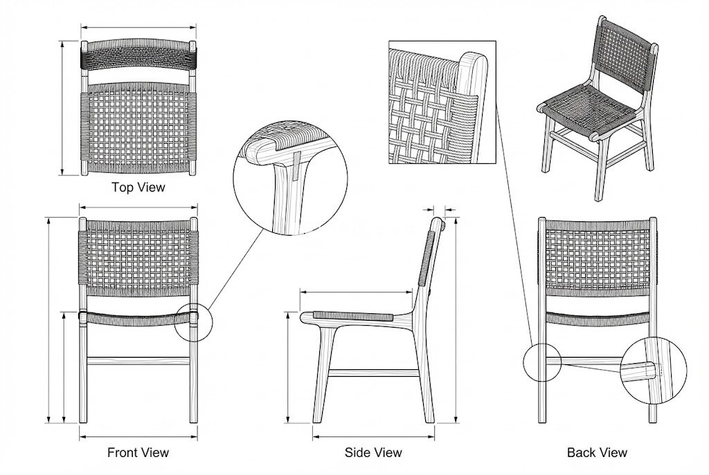 Kursi Cafe Kayu Jati Anyaman Klasik - Aurelia