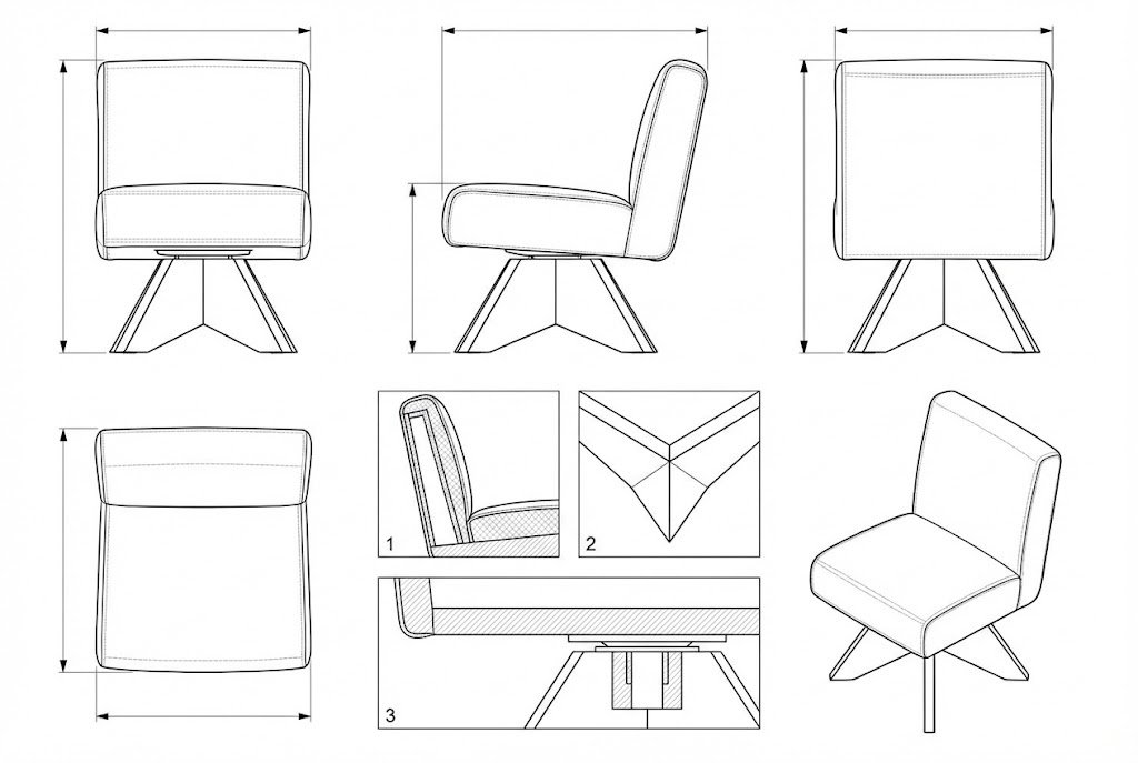 Kursi Kain Abu-Abu Kaki Kayu Geometris Modern - Rune