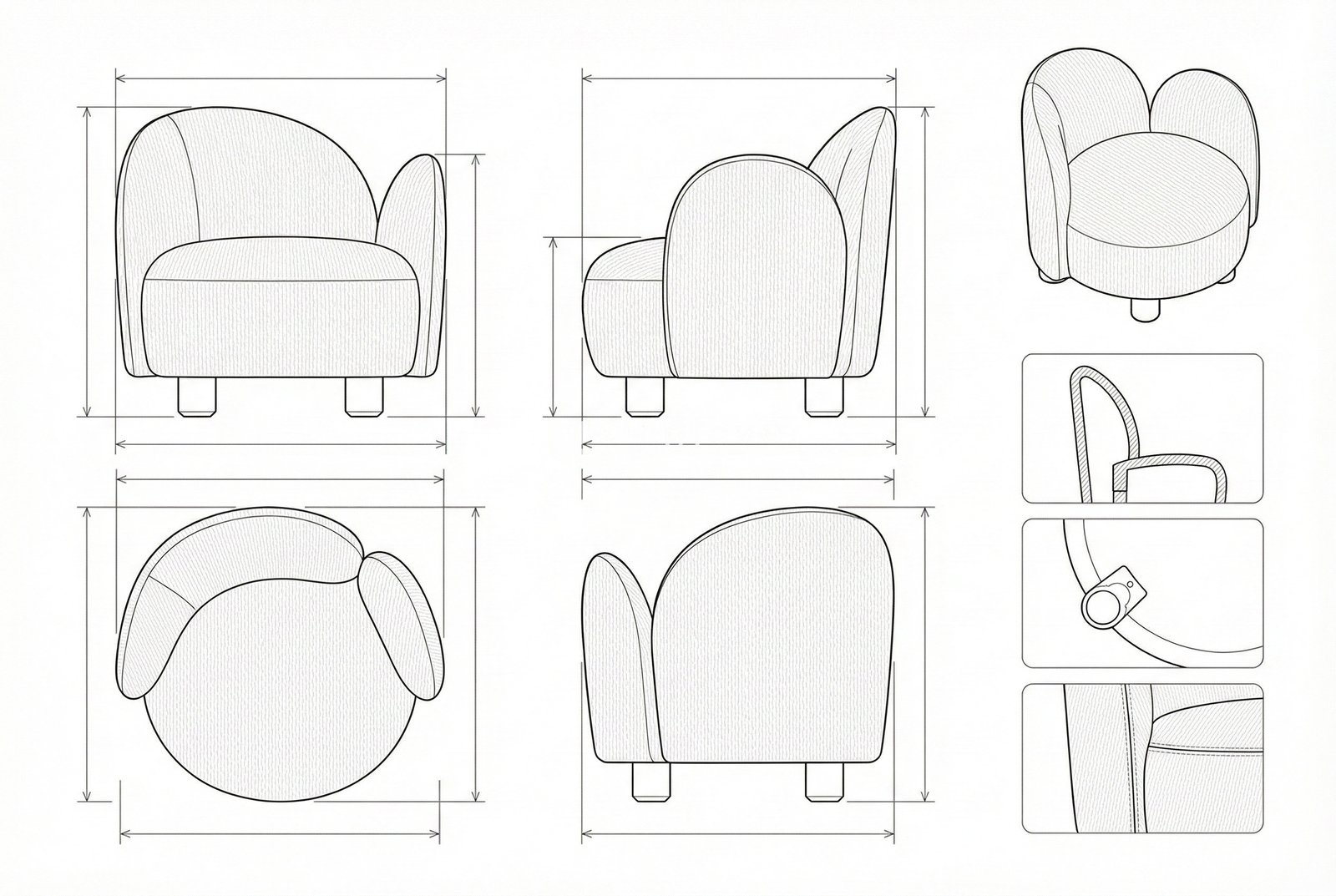Kursi Aksen Boucle Kayu Solid Modern Prism