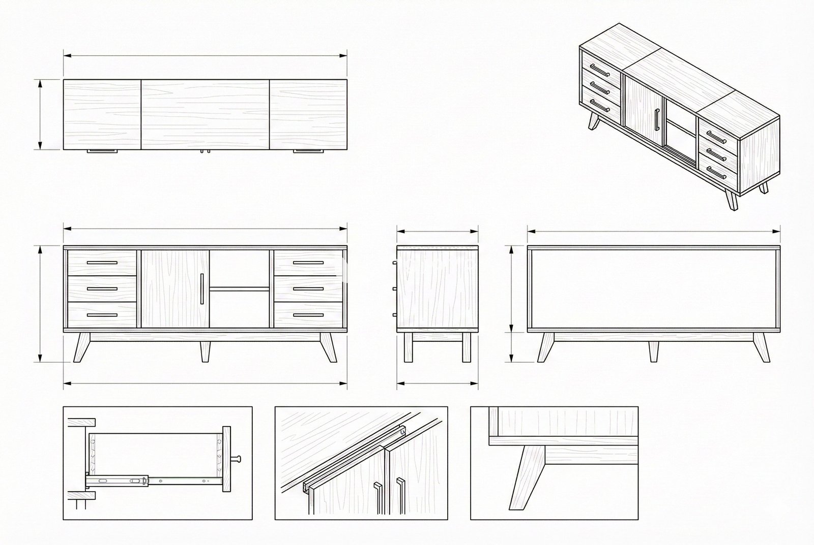 Credenza Kayu Jati Mid-Century Sonja | Penyimpanan Elegan