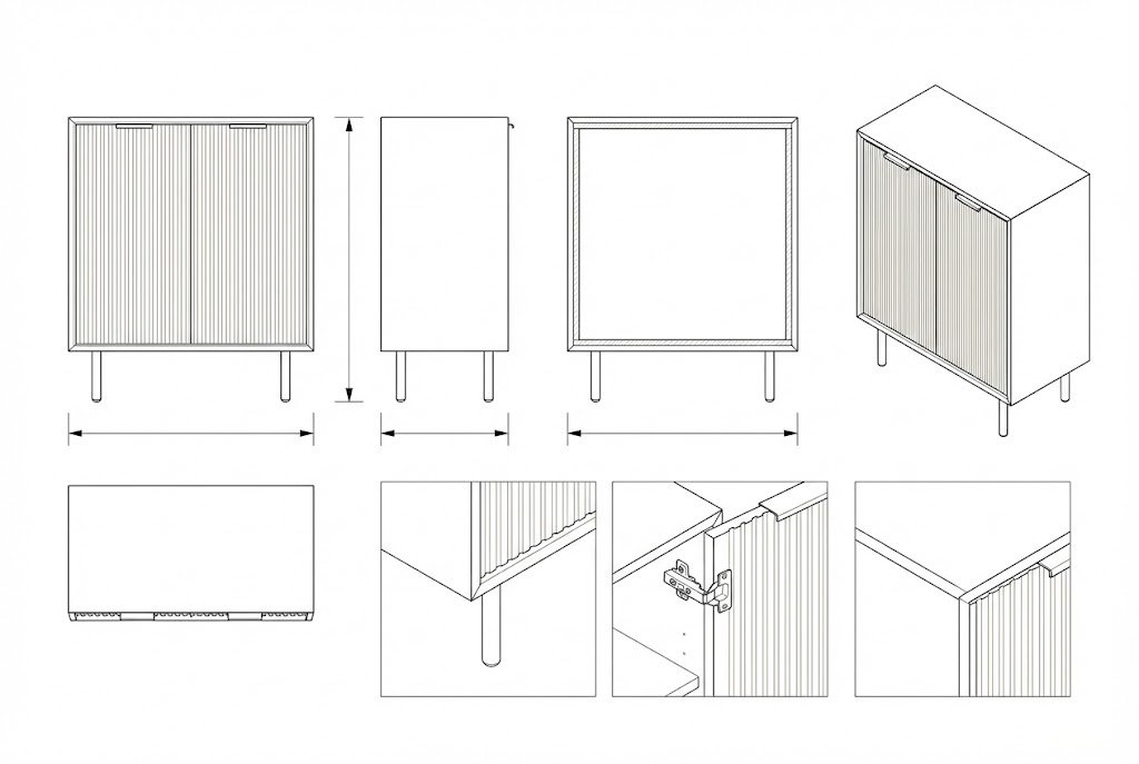 Kabinet Penyimpanan Kayu Solid Fluted Minimalis Modern - Ruby