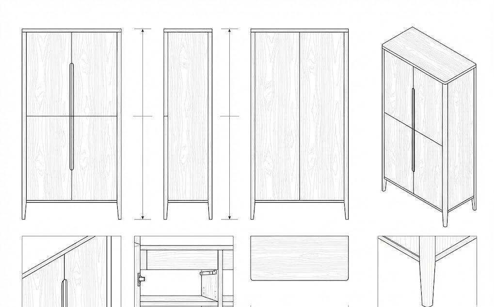 Lemari Penyimpanan Kayu Solid Walnut Modern Minimalis Akari
