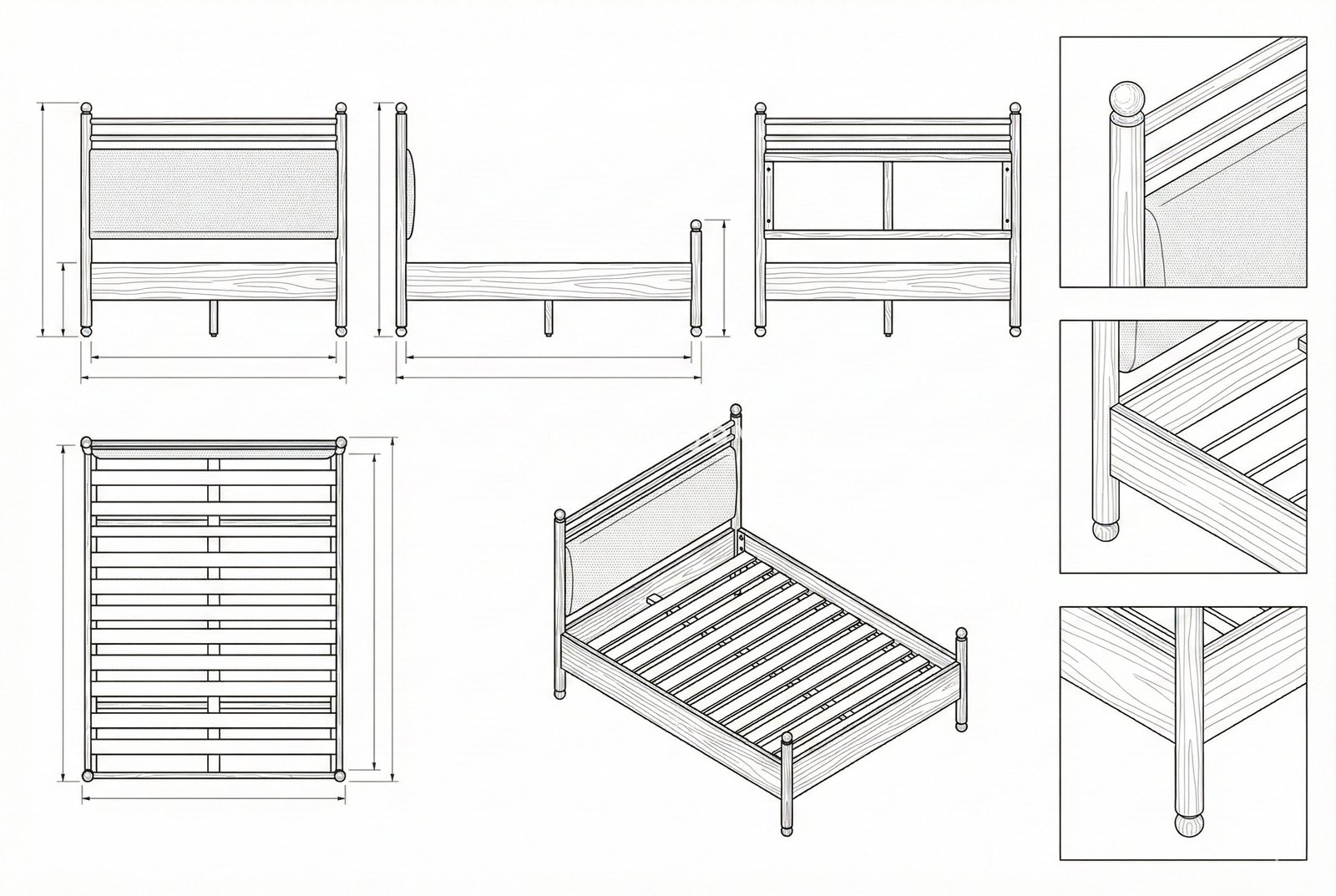 Tempat Tidur Kayu Solid Headboard Kain Minimalis Modern - Everly