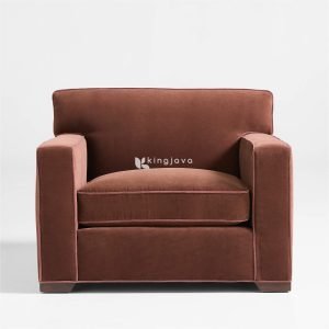 Kursi Single Velvet Modern Minimalis Piping Accent - Crimson Solitaire