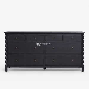 Lemari Laci Kayu Mahogany Desain Ukiran Geometris - Obsidian