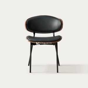 Kursi Makan Modern Minimalis Kayu Lapis Jok Kulit Sintetis Hitam Nova