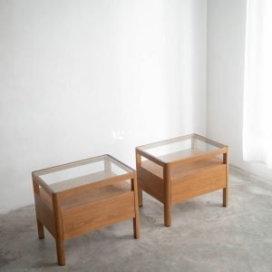 Meja Samping Kayu Solid Kaca Minimalis Skandinavia Serenity