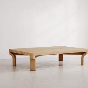 Meja Kopi Kayu Oak Solid Modern Minimalis Kaki Melengkung Dorian