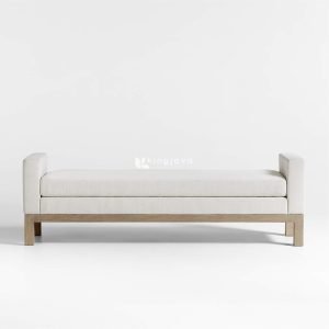 Bench Linen Rangka Kayu Minimalis Sandaran Lengan - Seraphina