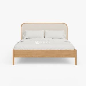 Tempat Tidur Kayu Solid Minimalis Headboard Kain - Aethelred