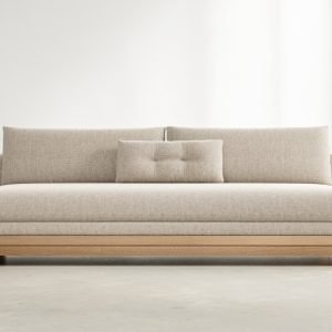 Sofa Minimalis Kayu Jati Kain Linen Alami Hikari