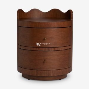 Nakas Bundar Mahoni Gaya Retro Dua Laci - Aurelian