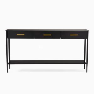 Meja Konsol Hitam Minimalis 3 Laci Emas Antonio - Furnitur Modern