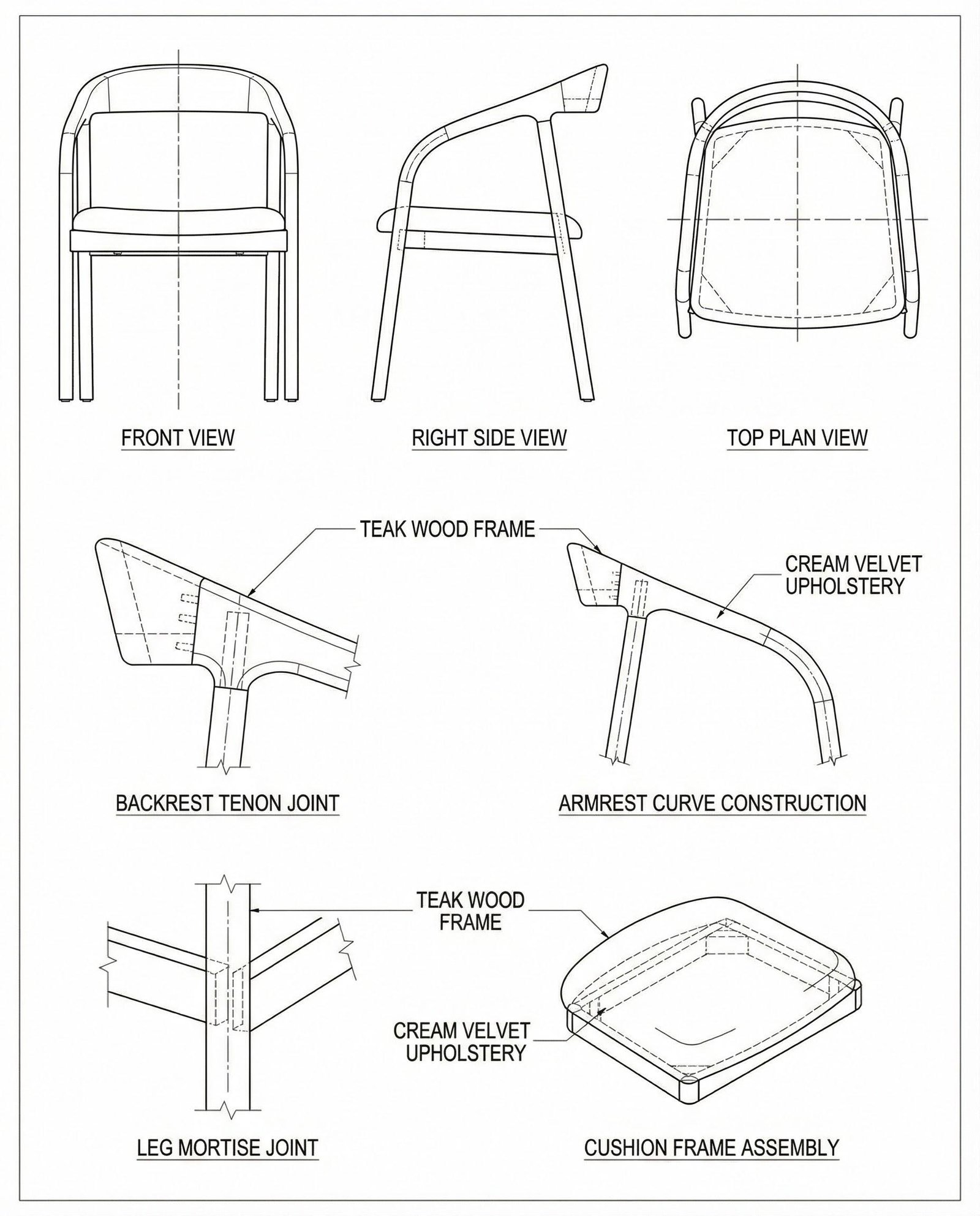 Kursi Minimalis Kayu Solid Natural dengan Sandaran Lengkung