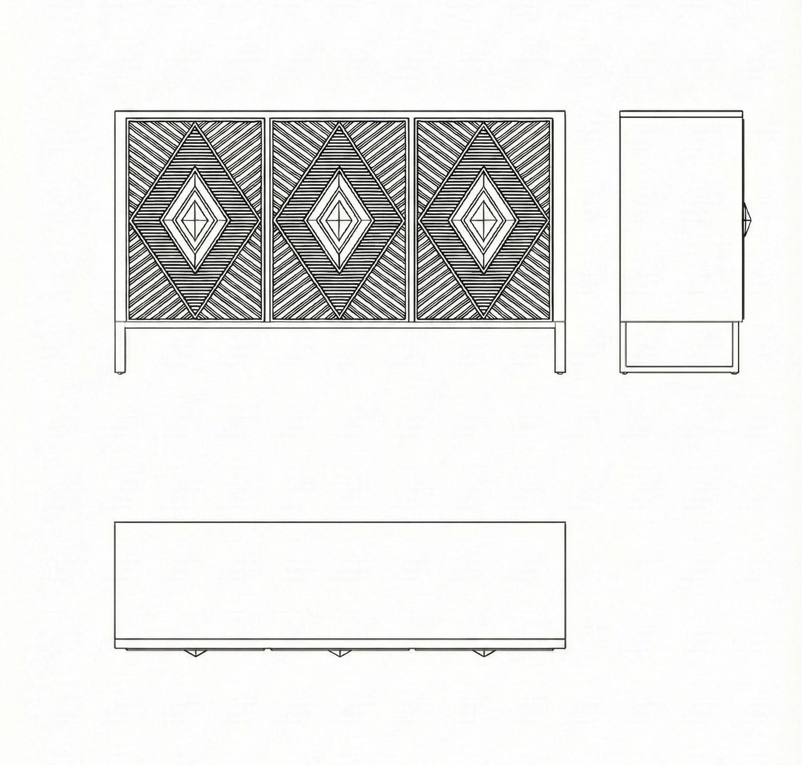 Sideboard Minimalis Modern Kayu Hitam dengan Desain Geometris