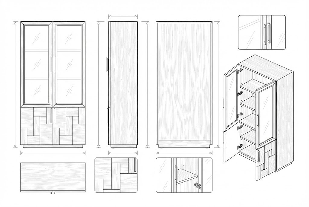 Bufet Kayu Solid Minimalis Modern dengan Pintu Kaca - Mori