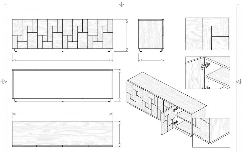 Buffet Kayu Solid Geometris Modern dengan Pintu - Spiritus