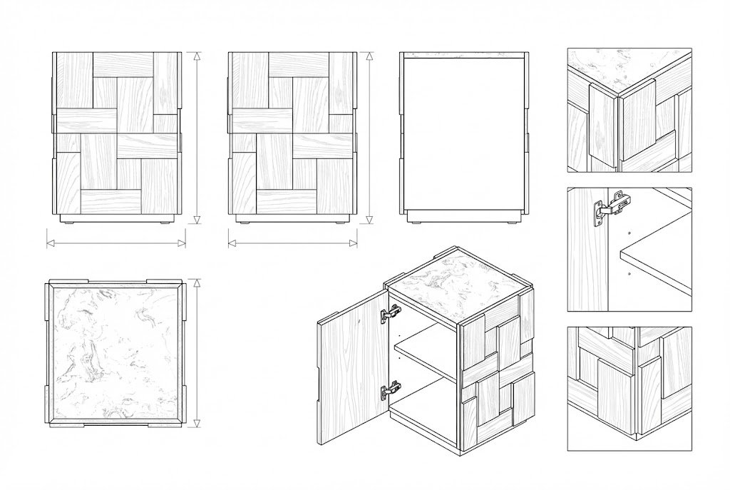 Nakas Kayu Solid Hitam Modern dengan Top Marmer - Bellatrix