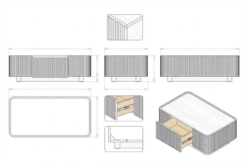 Meja Kopi Kayu Solid Modern Minimalis dengan Laci - Mirach
