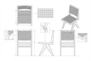 kursi makan kayu jati rotan dengan kaki ramping dan desain modern minimalis