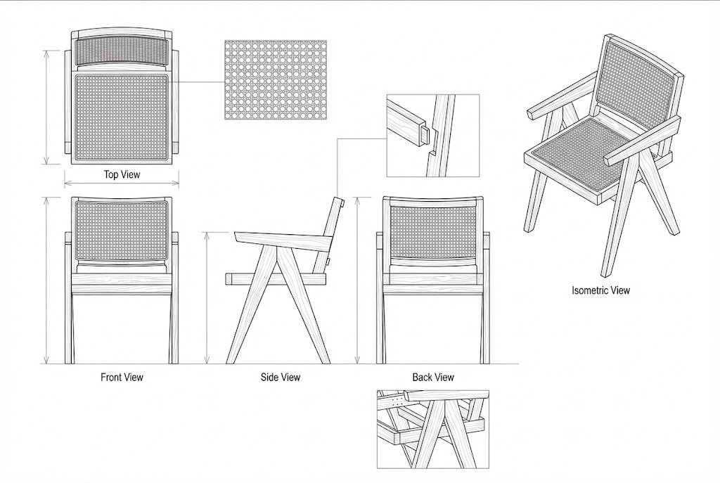 Kursi Kayu Jati Anyaman Rotan Retro - Hestia