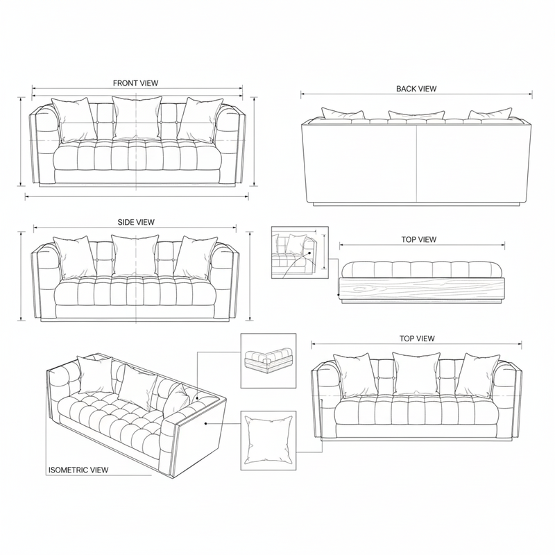Sofa Kain Velvet Modern Minimalis dengan Kancing - Quartzite