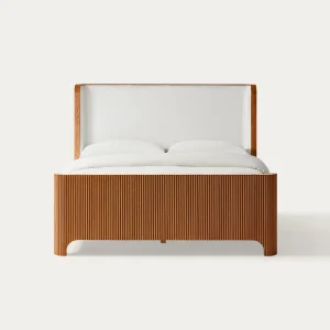 gambar tempat tidur kayu jati modern headboard kain untuk kamar tidur minimalis
