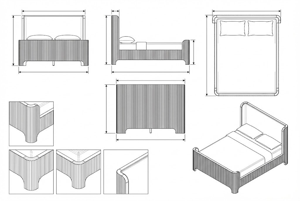 Tempat Tidur Kayu Jati Modern Minimalis dengan Headboard Kain - Giotto