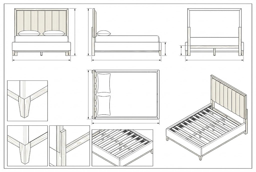 Tempat Tidur Kayu Jati Minimalis Modern dengan Headboard Panel Vertikal - Spark