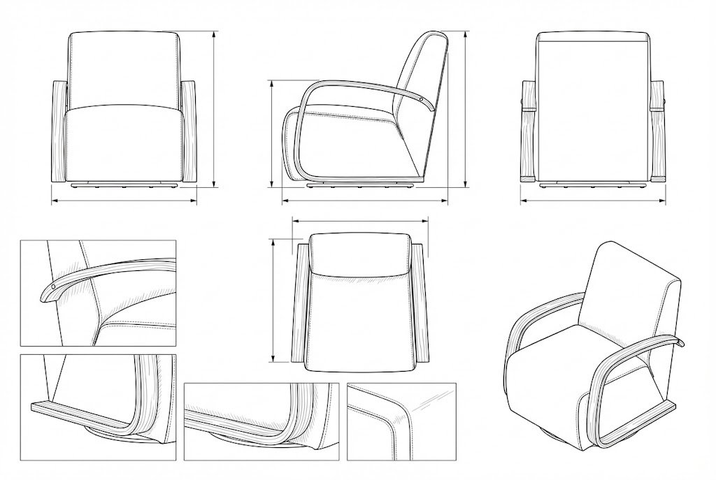 Kursi Putar Kulit dengan Lengan Kayu Modern - Heiwa