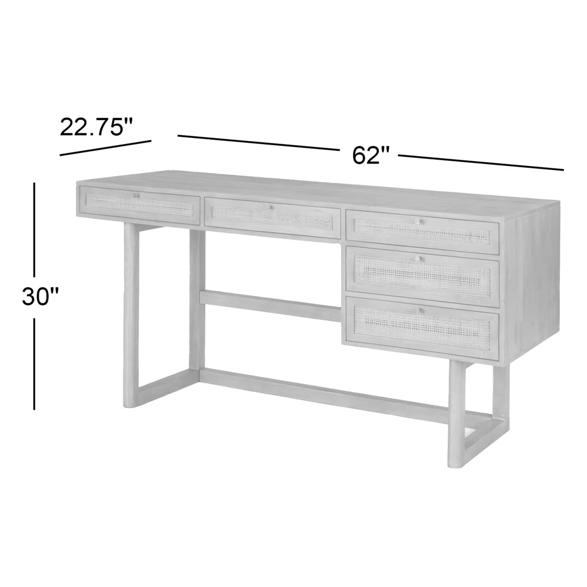 Meja Kerja Kayu Rattan Natural Minimalis - Seine