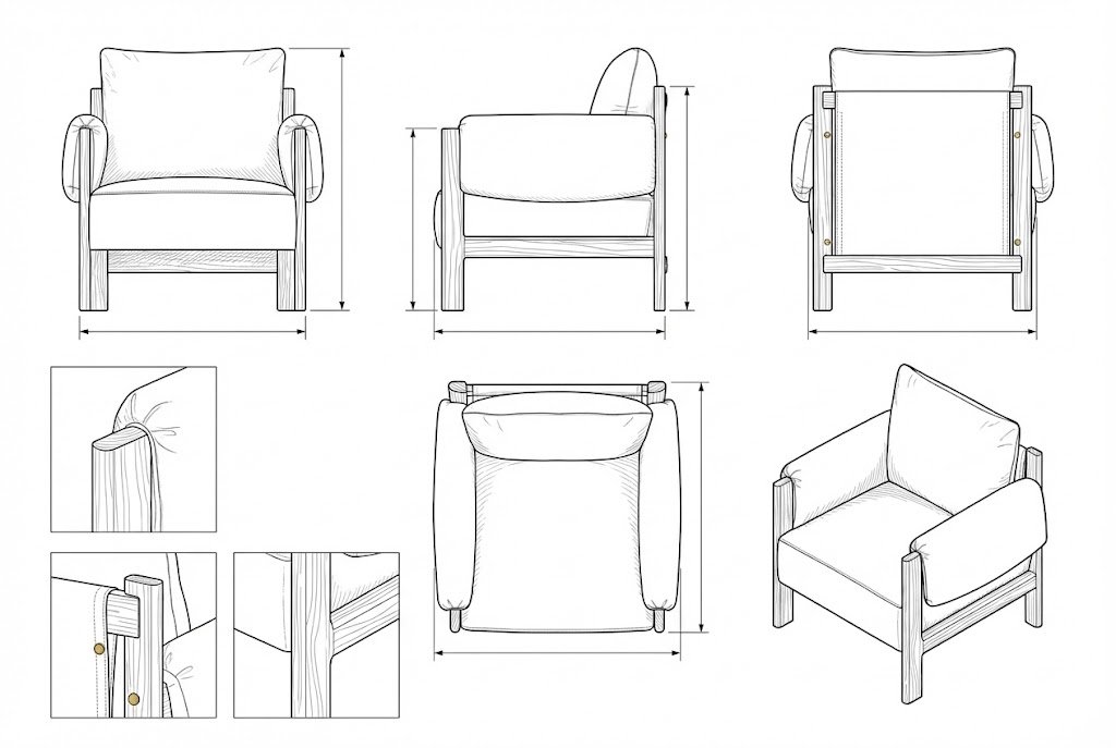 Kursi Santai Kulit Rangka Kayu Modern - Aether