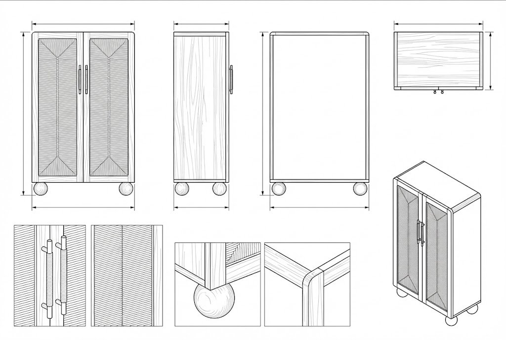 Lemari Kayu Jati Rotan Mid-Century Modern - Tei