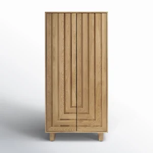 tampak depan lemari kamar tidur kayu solid minimalis modern geometris