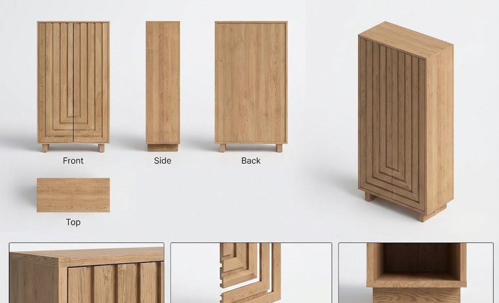 Lemari Kayu Solid Modern Minimalis dengan Pintu Geometris - Sigrun