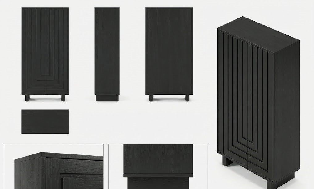 Lemari Kayu Solid Modern Minimalis Hitam - Dordogne