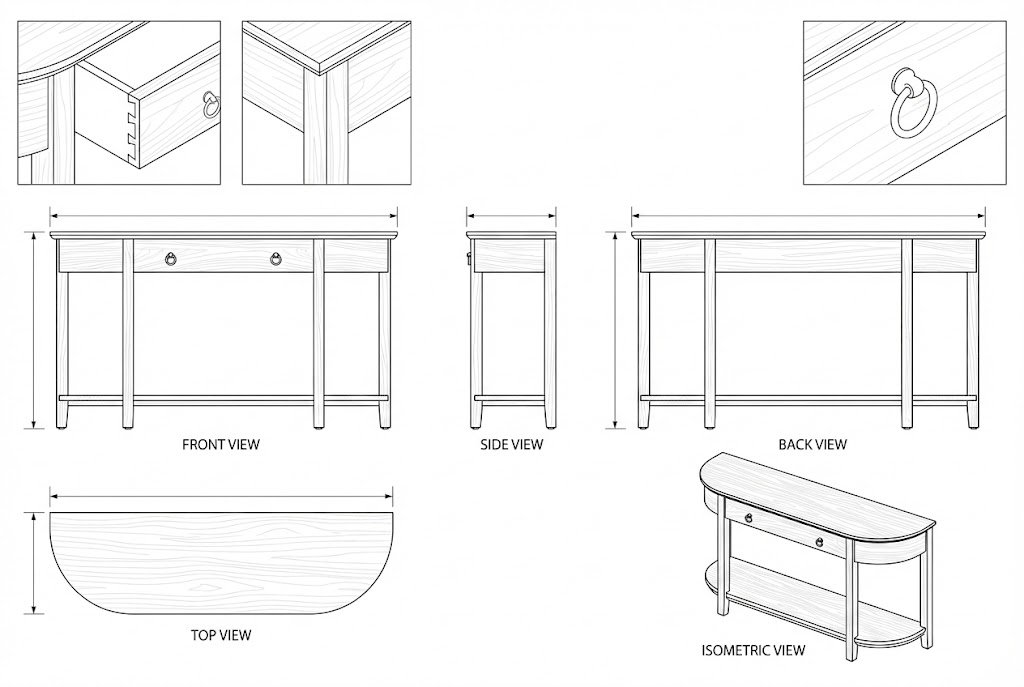 Meja Konsol Kayu Mahoni Klasik dengan Laci - Gin